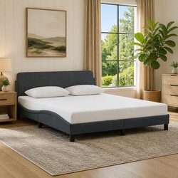 Concise Grey Velvet Queen Bed Frame Description