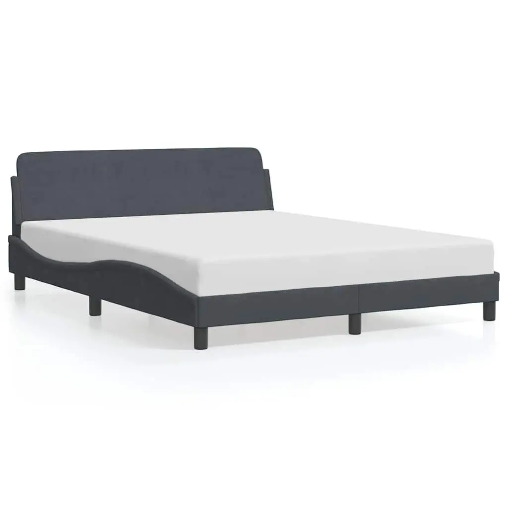 Queen Bed Frame Grey Velvet Headboard 152x203cm Bedroom Furniture Slat Support