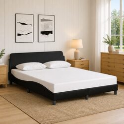 Queen Bed Frame Black 152x203 cm Faux Leather Headboard Bedroom Furniture