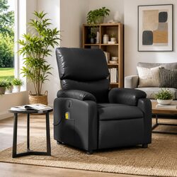 Massage Recliner Chair Black Faux Leather Manual Reclining Armchair Vibration