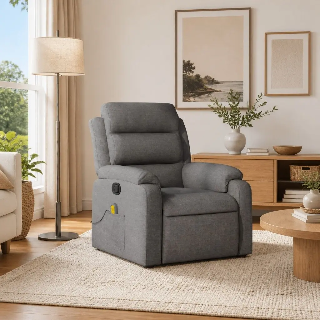Grey Reclining Massage Chair with 6 Vibration Settings