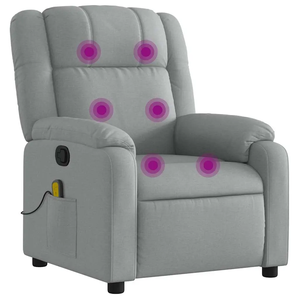 Massage Chair Light Grey Fabric Reclining Armchair Vibration Manual Function