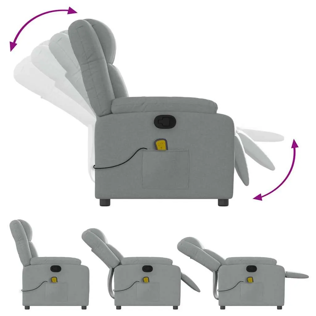 Massage Chair Light Grey Fabric Reclining Armchair Vibration Manual Function