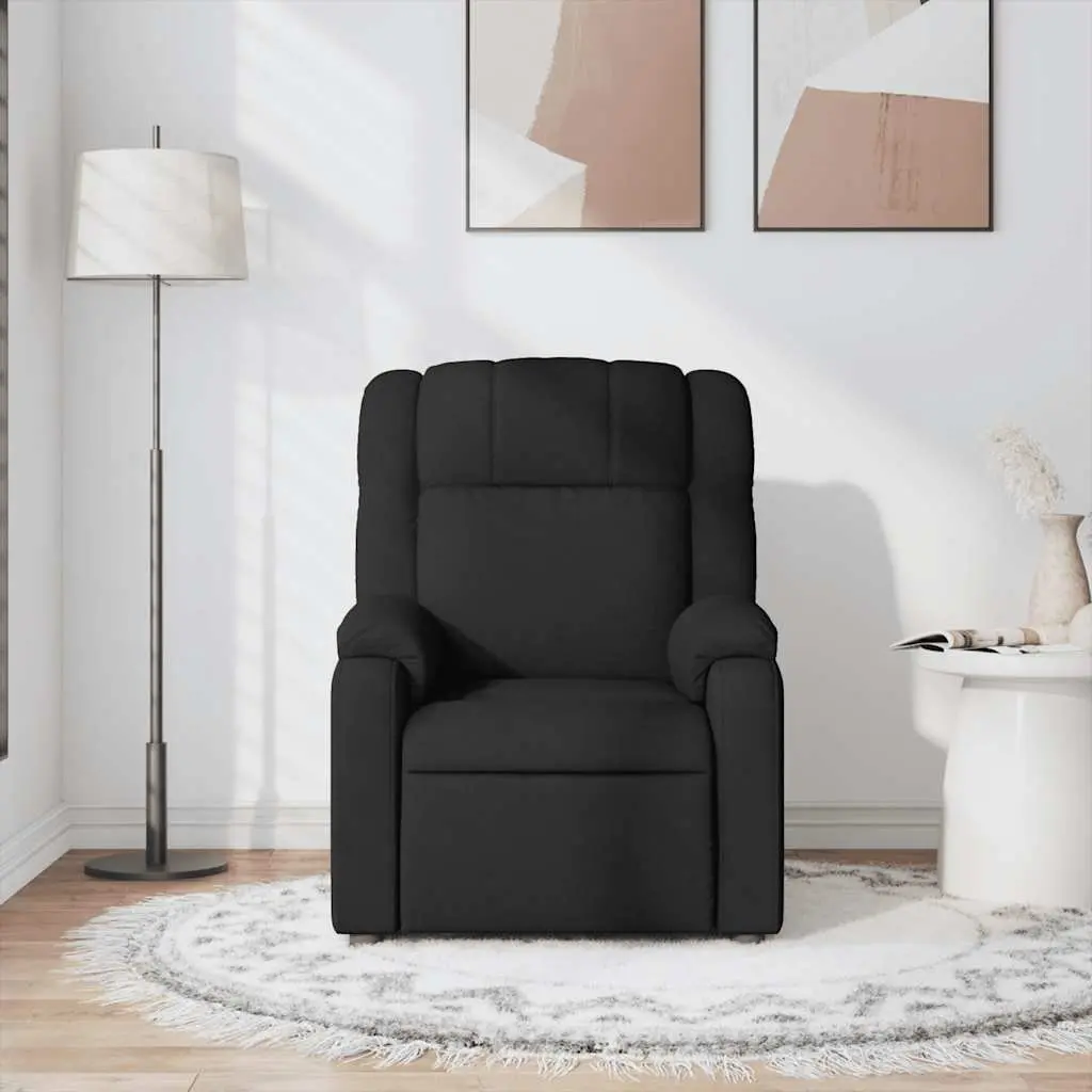Manual Vibration Massage Recliner Chair Black Fabric Adjustable Lounge Seat