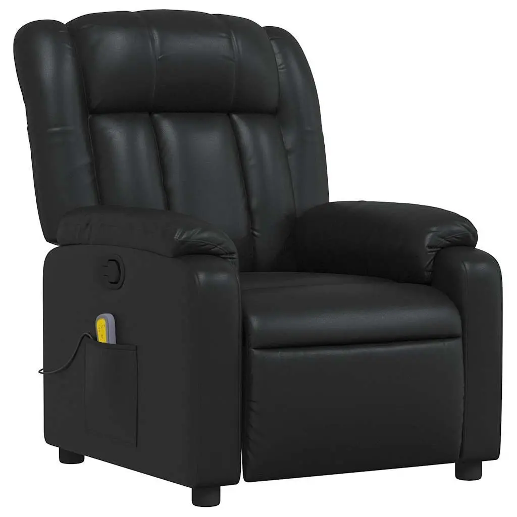 Massage Recliner Chair Black Faux Leather Manual Reclining Armchair with 6 Massage Points