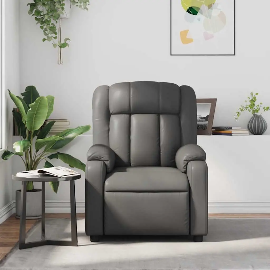 Recliner Chair Grey Faux Leather Vibration Massage Manual Recline Comfort Armchair