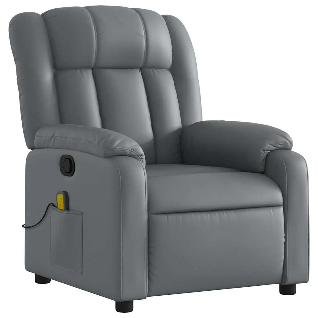 Recliner Chair Grey Faux Leather Vibration Massage Manual Recline Comfort Armchair