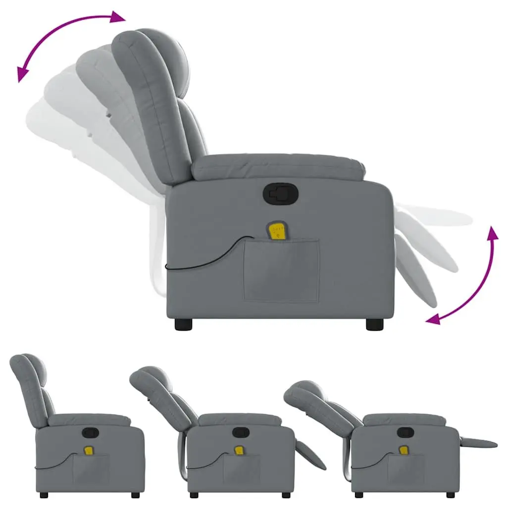 Recliner Chair Grey Faux Leather Vibration Massage Manual Recline Comfort Armchair