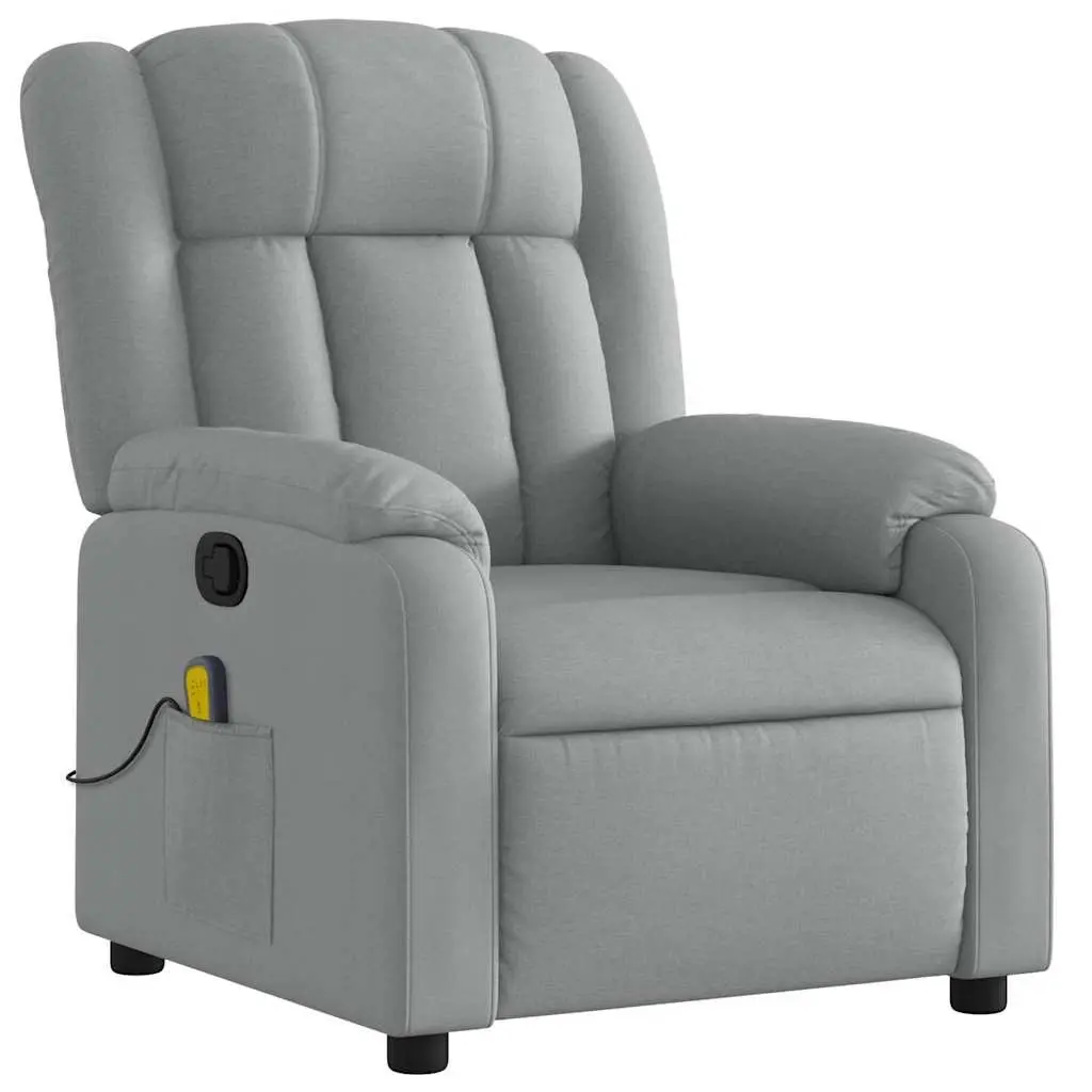 Massage Recliner Chair Light Grey Fabric Manual Recline Vibration Massage Armchair