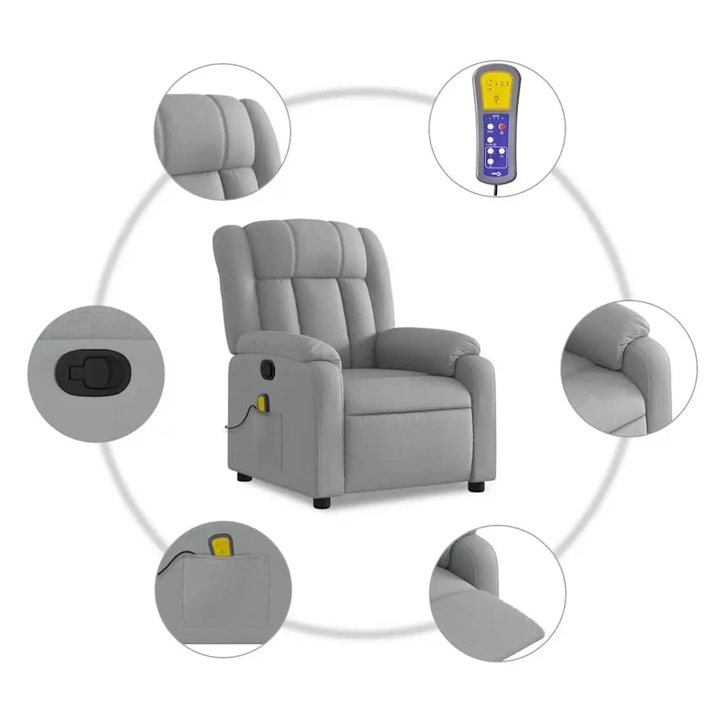 Massage Recliner Chair Light Grey Fabric Manual Recline Vibration Massage Armchair