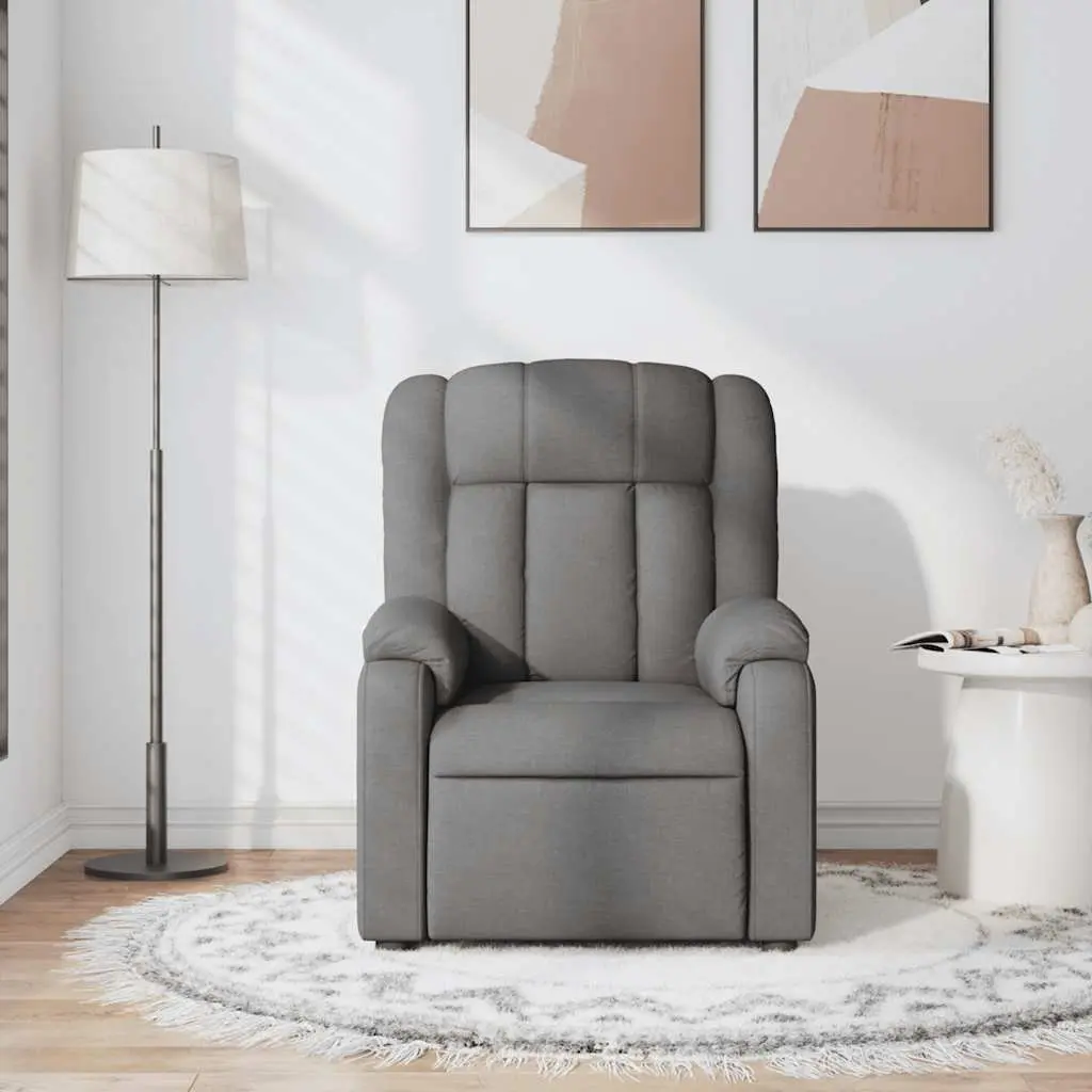 Massage Recliner Chair Grey Fabric Manual Recline 6 Point Vibration
