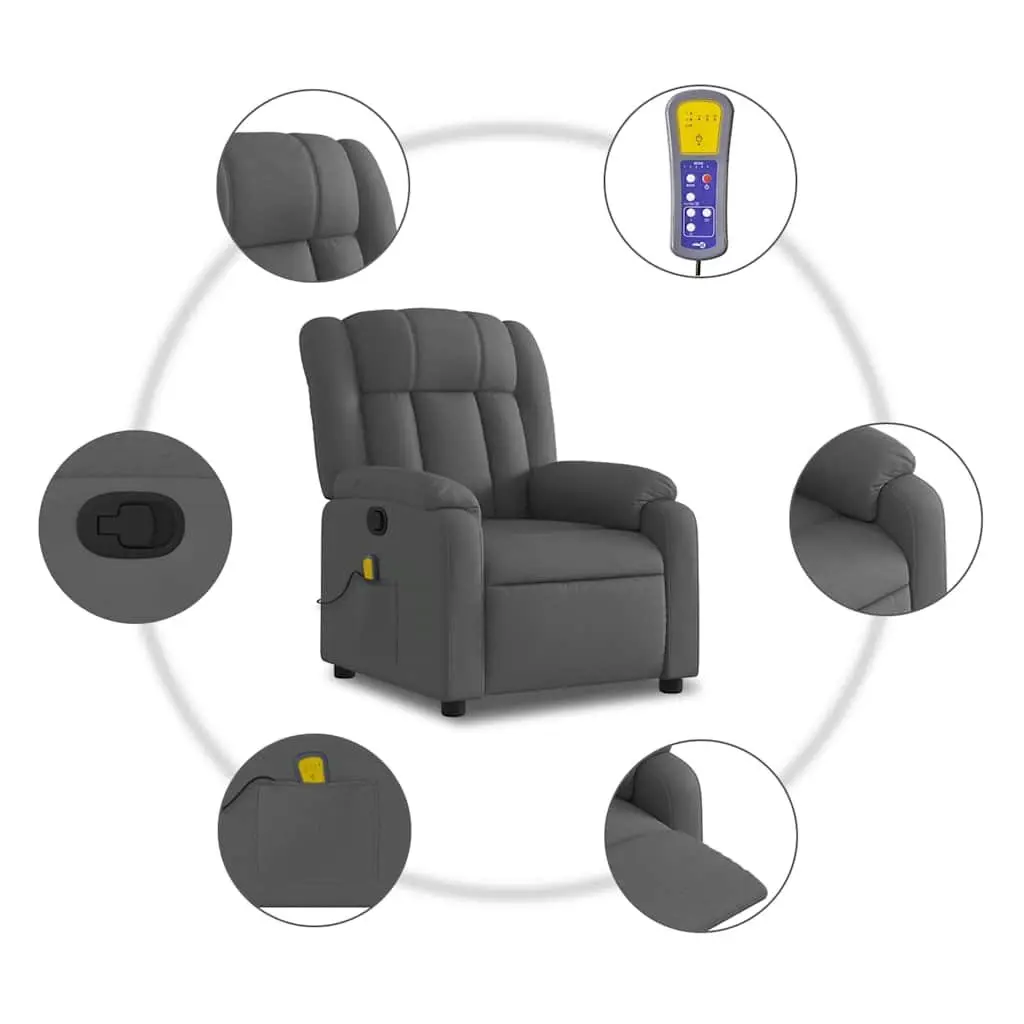 Massage Recliner Chair Grey Fabric Manual Recline 6 Point Vibration