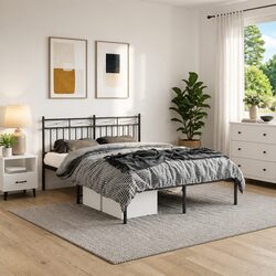 Metal Bed Frame 150x200 cm with Headboard Black Steel Bedroom Furniture