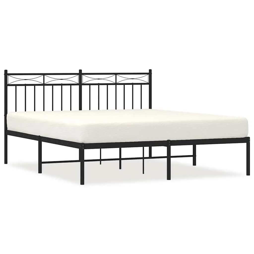 Metal Bed Frame Black 150x200 cm with Headboard Under-bed Storage