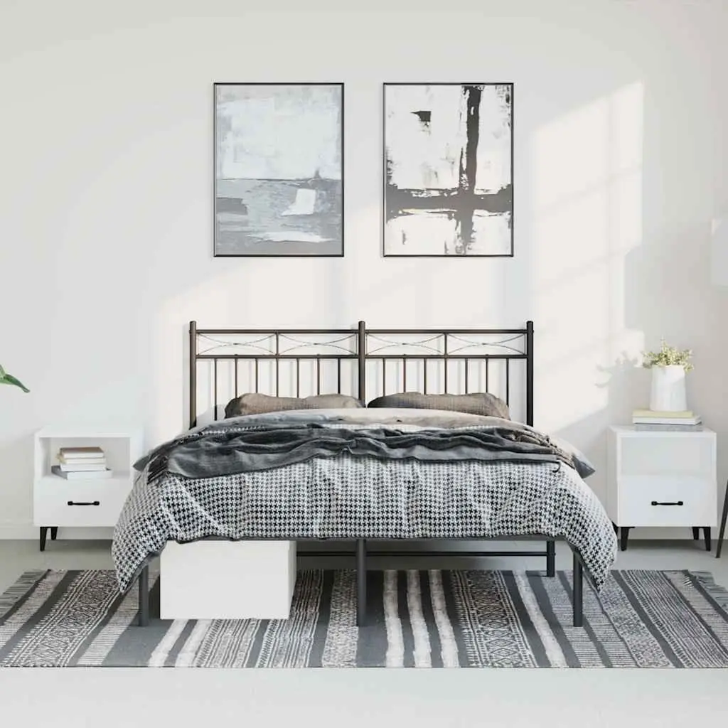 Metal Bed Frame Black 150x200 cm with Headboard Under-bed Storage