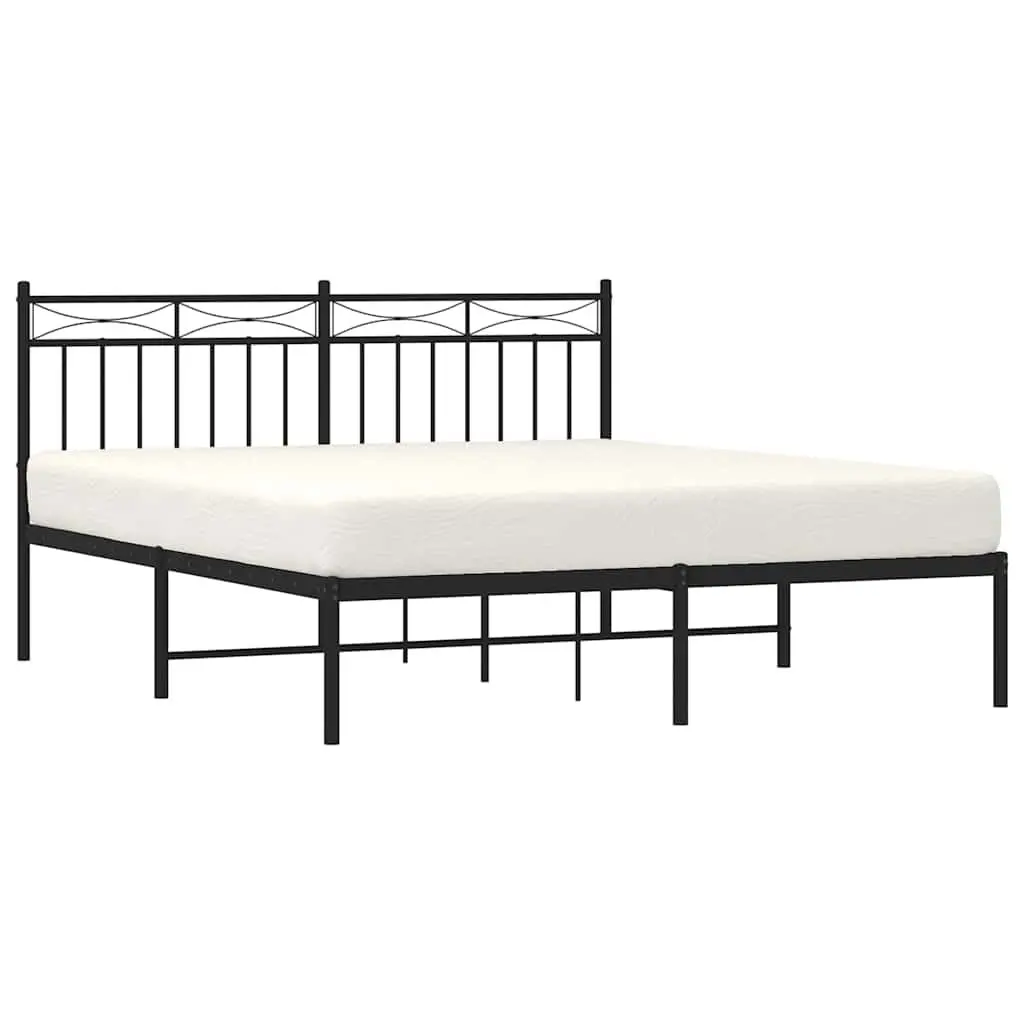 Metal Bed Frame Black 150x200 cm with Headboard Under-bed Storage
