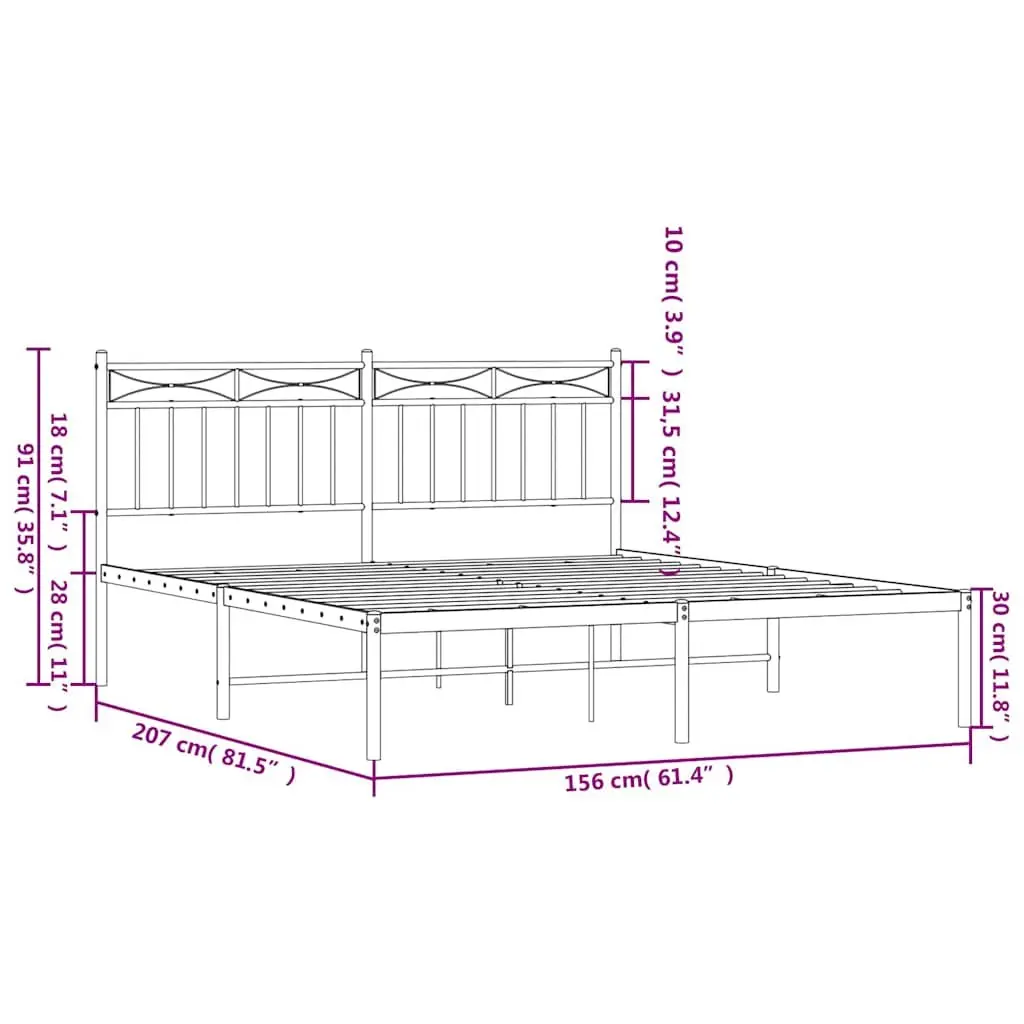 Metal Bed Frame Black 150x200 cm with Headboard Under-bed Storage