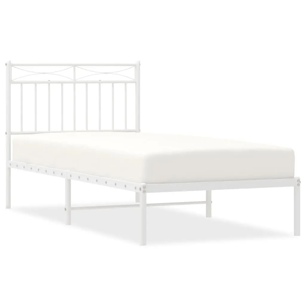 Metal Bed Frame White 90x190 cm with Headboard and Under-bed Storage