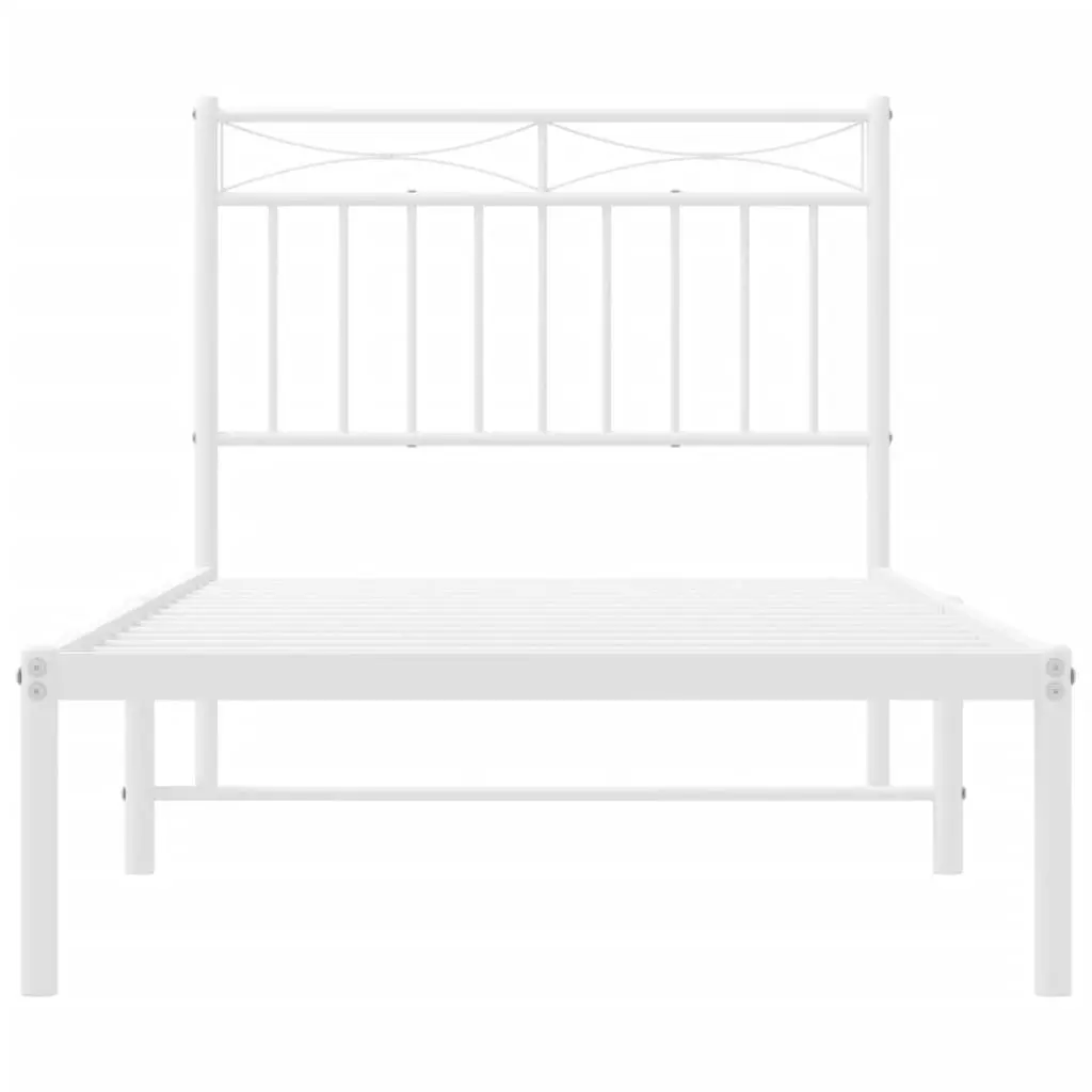 Metal Bed Frame White 90x190 cm with Headboard and Under-bed Storage