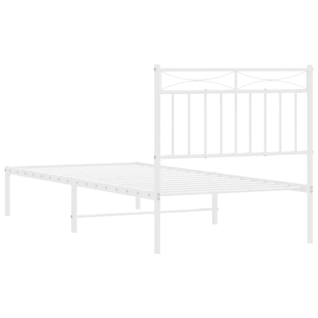 Metal Bed Frame White 90x190 cm with Headboard and Under-bed Storage