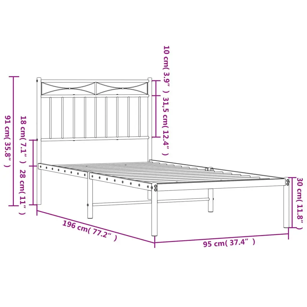 Metal Bed Frame White 90x190 cm with Headboard and Under-bed Storage