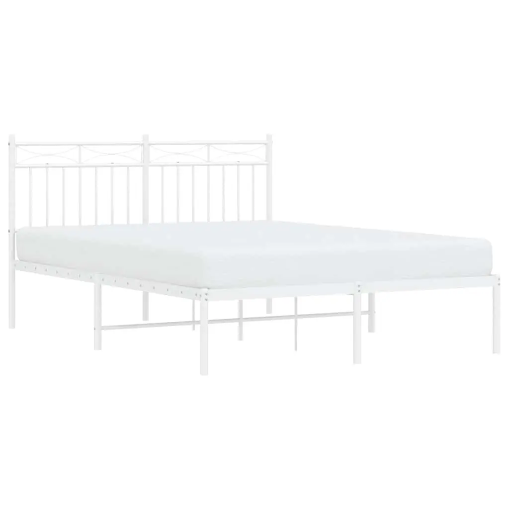 Metal Bed Frame White 135x190 cm with Headboard Steel Slats Support