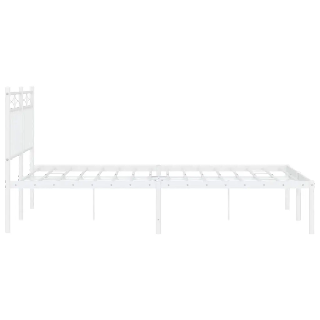 Metal Bed Frame White 135x190 cm with Headboard Steel Slats Support