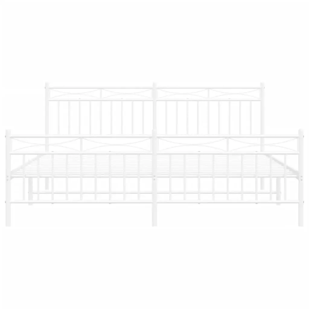 Metal Bed Frame White King Size with Footboard