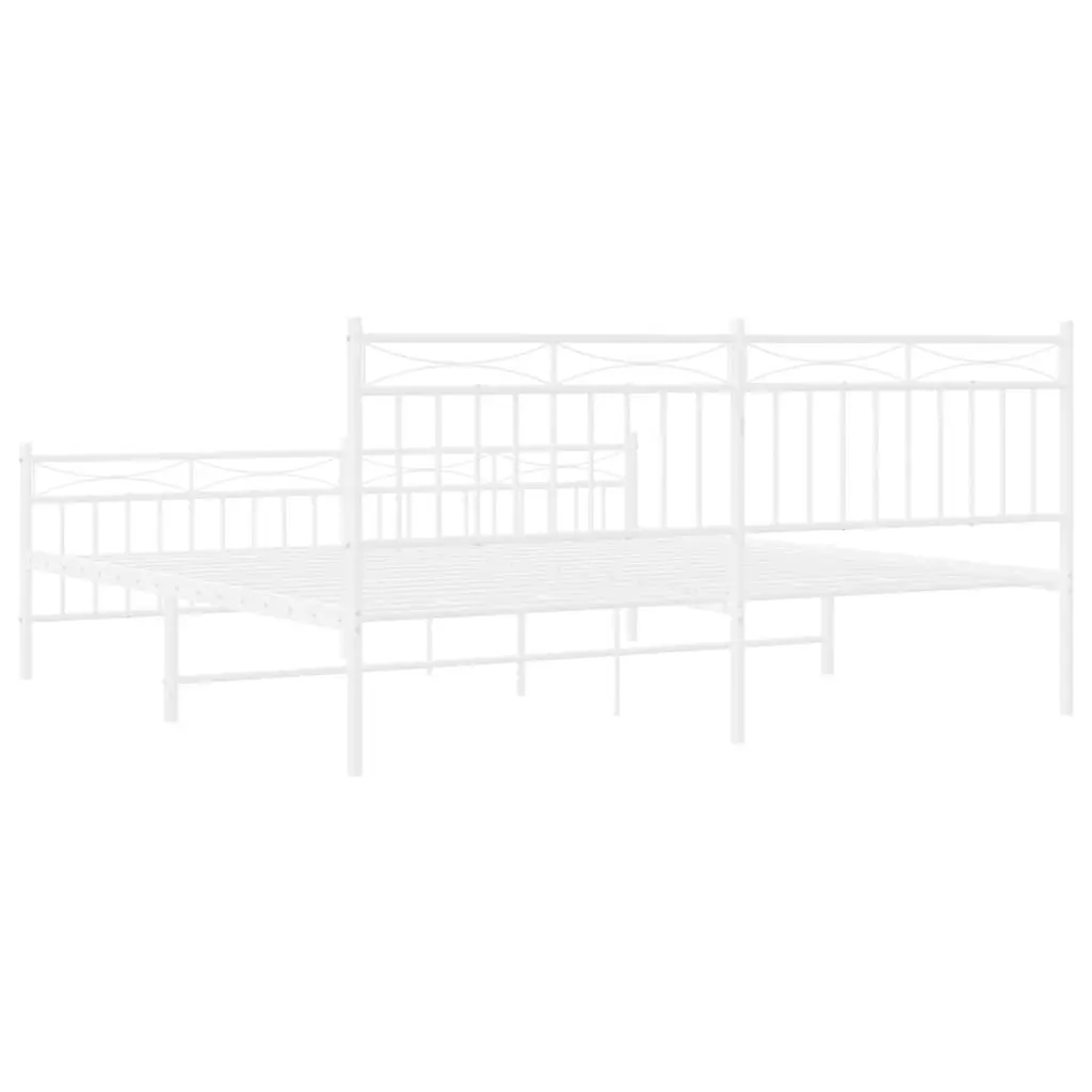 Metal Bed Frame White King Size with Footboard