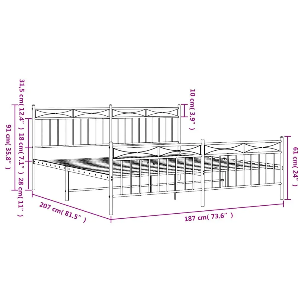 Metal Bed Frame White King Size with Footboard