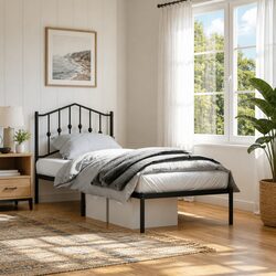 Compact Black Metal Bed Frame with Storage Solution