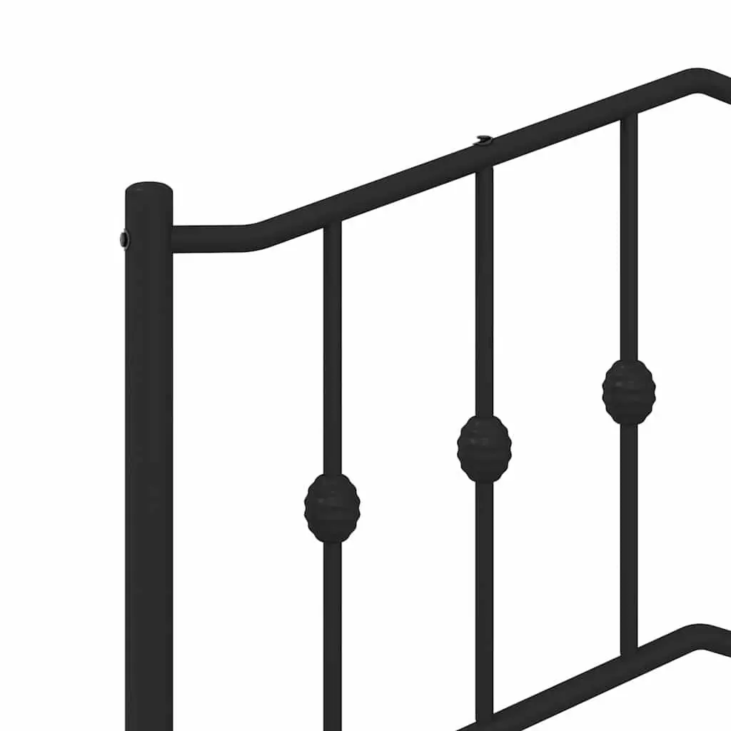 Metal Bed Frame Black 135x190 cm with Headboard Steel Slats