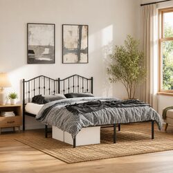 Compact Metal Bed Frame with Headboard in Black 150x200 cm
