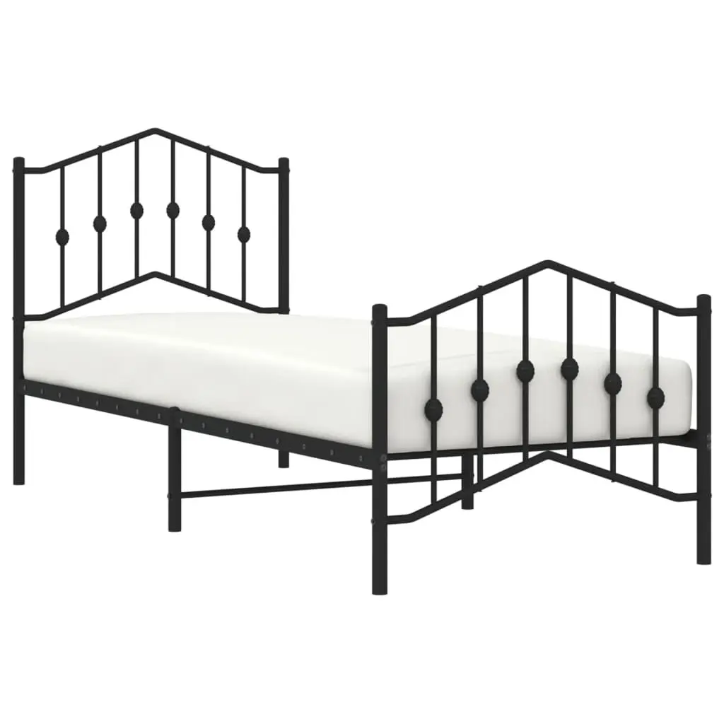 Metal Bed Frame Black 90x190 cm Sturdy Construction with Headboard and Footboard