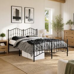 Metal Bed Frame Queen Size 150x200cm Bedroom Furniture Headboard Footboard Black