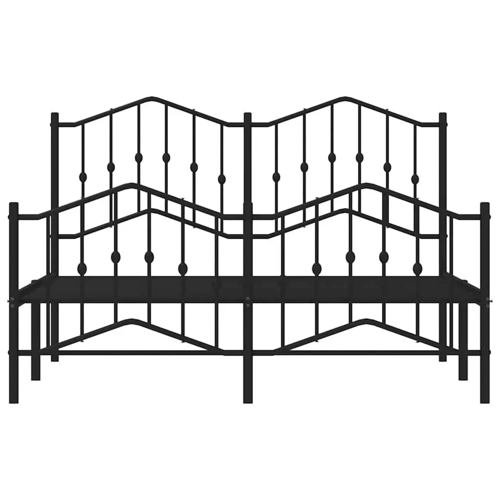 Metal Bed Frame Black Queen Size 150x200cm Powder-coated Steel Construction with Headboard and Footboard
