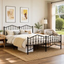 Metal Bed Frame King 183x203 cm with Footboard Headboard Black Bedroom Furniture