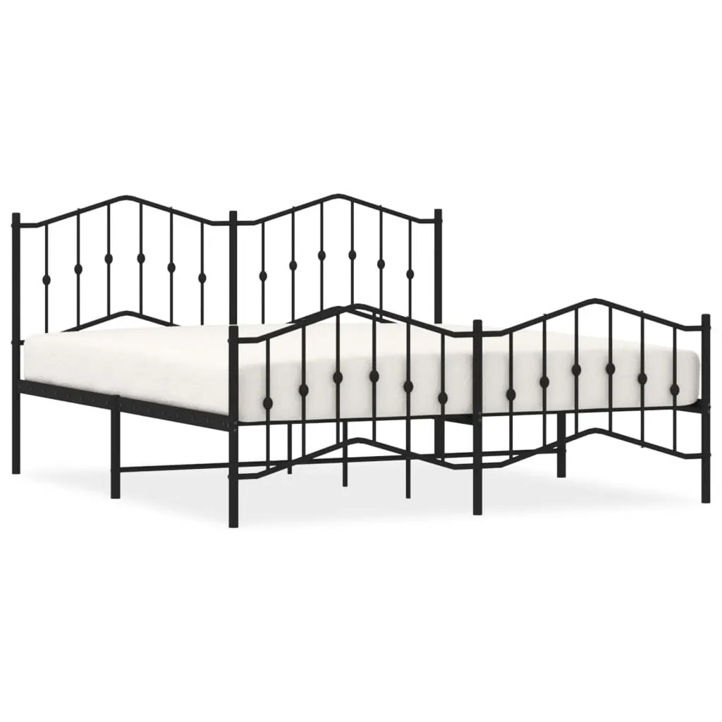 Metal Bed Frame Black King Size with Footboard and Headboard