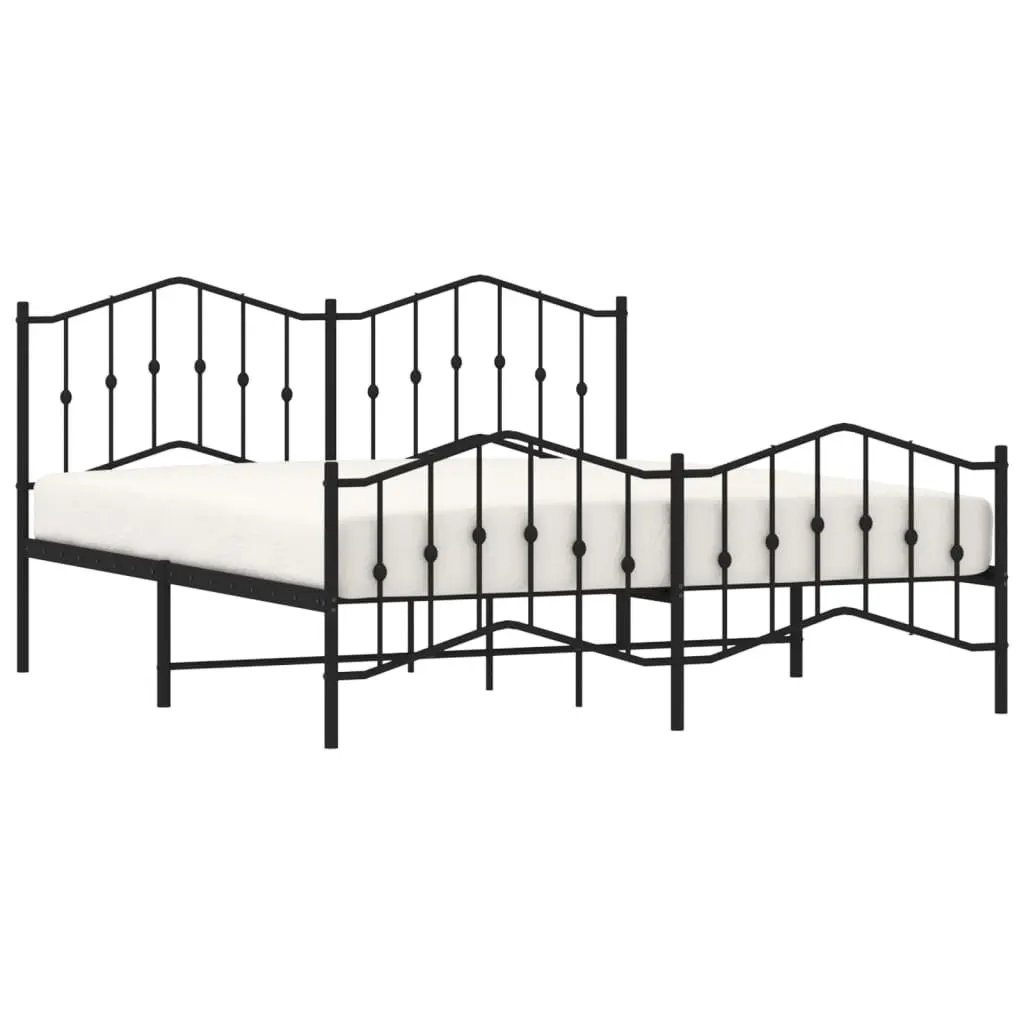 Metal Bed Frame Black King Size with Footboard and Headboard