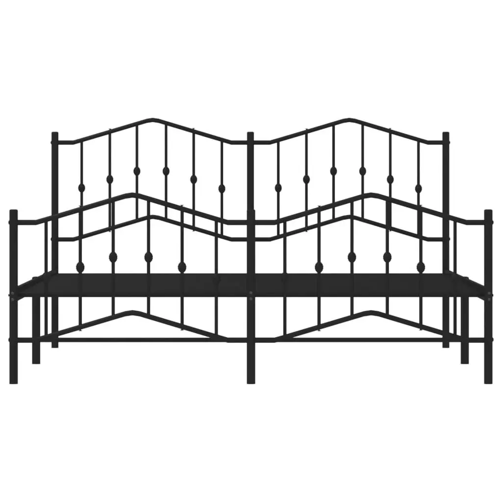Metal Bed Frame Black King Size with Footboard and Headboard