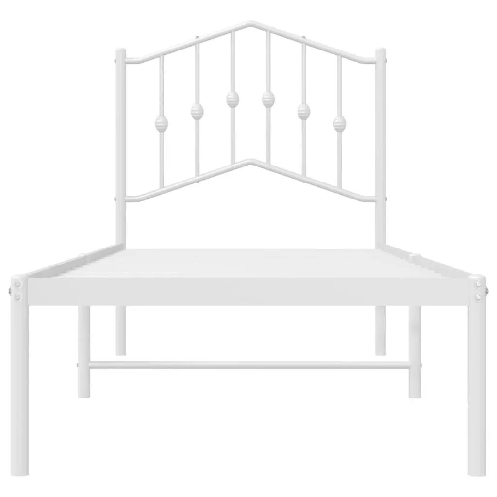 Metal Bed Frame White 90x190 cm Slatted Base with Headboard