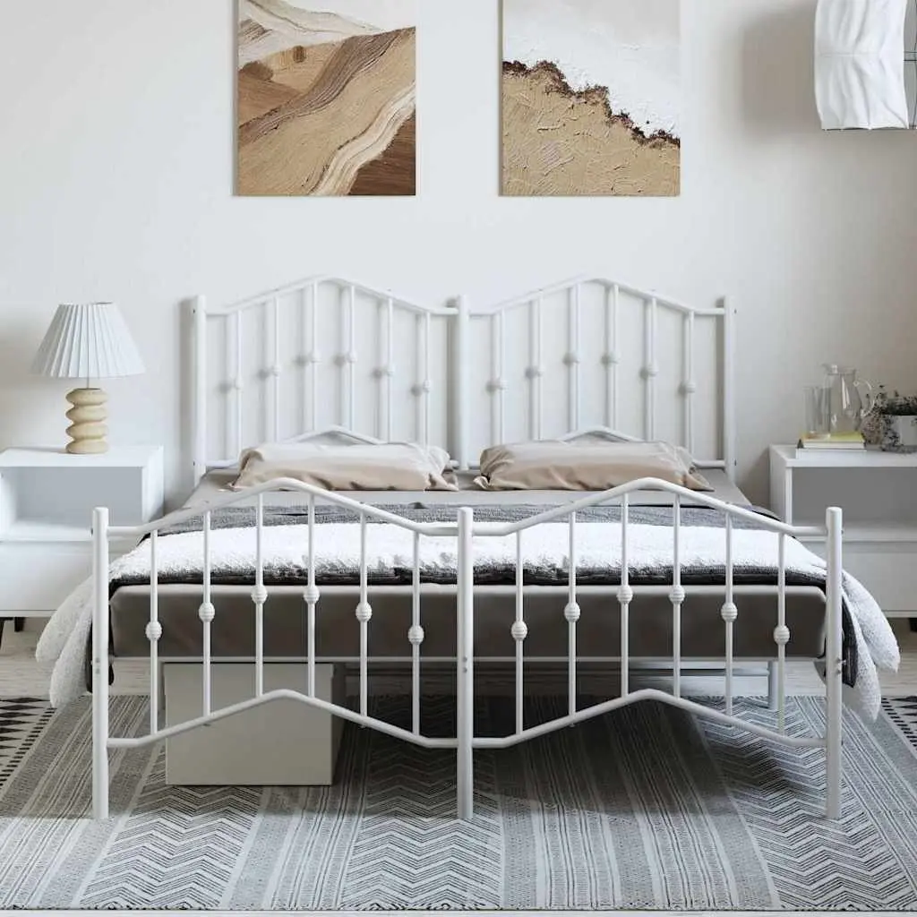 White Metal Bed Frame 135x190 cm with Headboard