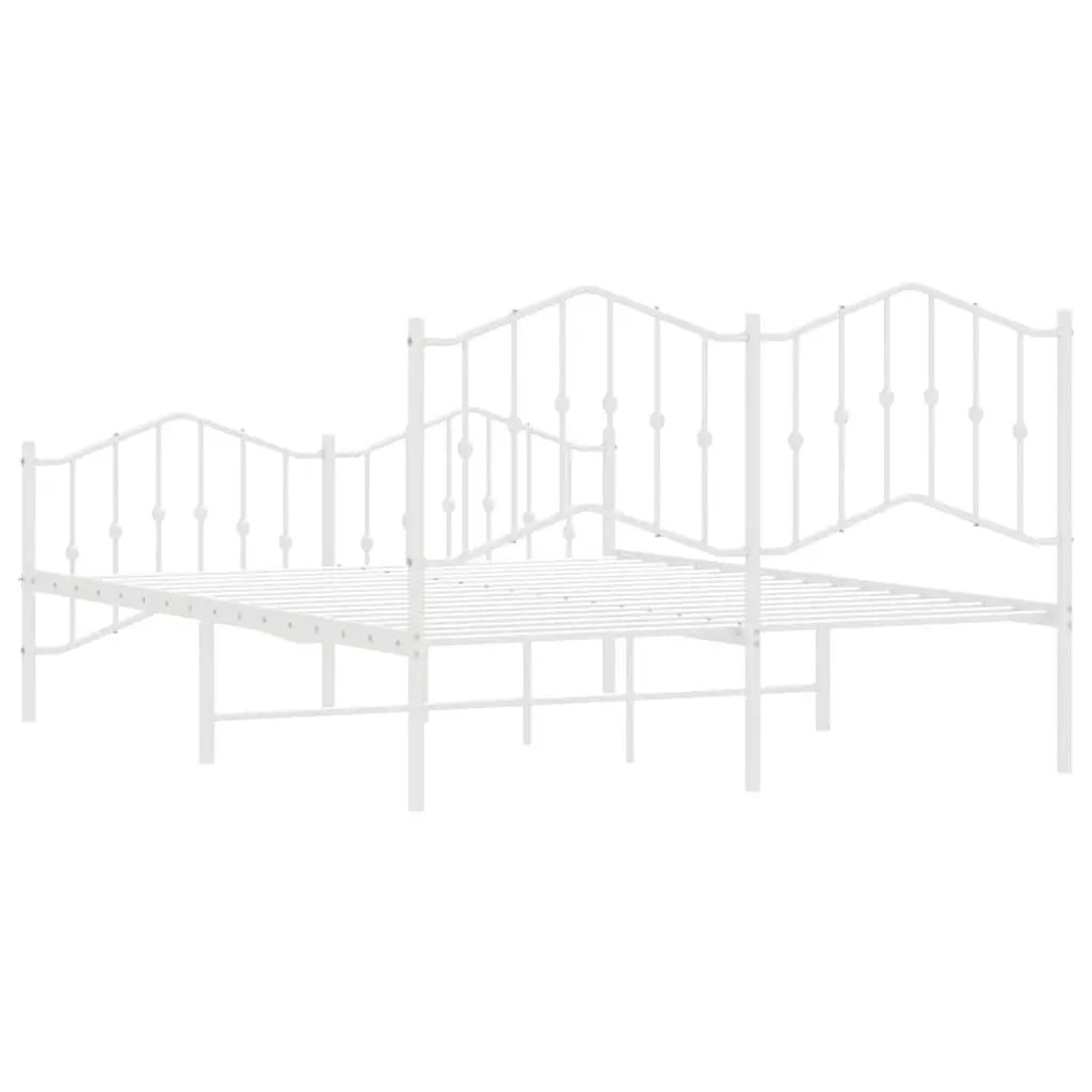 White Metal Bed Frame 135x190 cm with Headboard