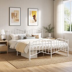 Metal Bed Frame King Size 183x203 cm Bedroom Furniture Headboard Footboard White