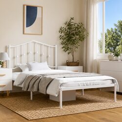 Compact 135x190cm Metal Bed Frame with Headboard