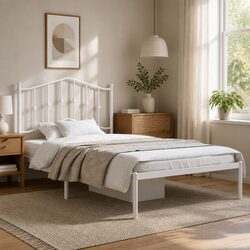 Compact 135x190cm Metal Bed Frame with Headboard