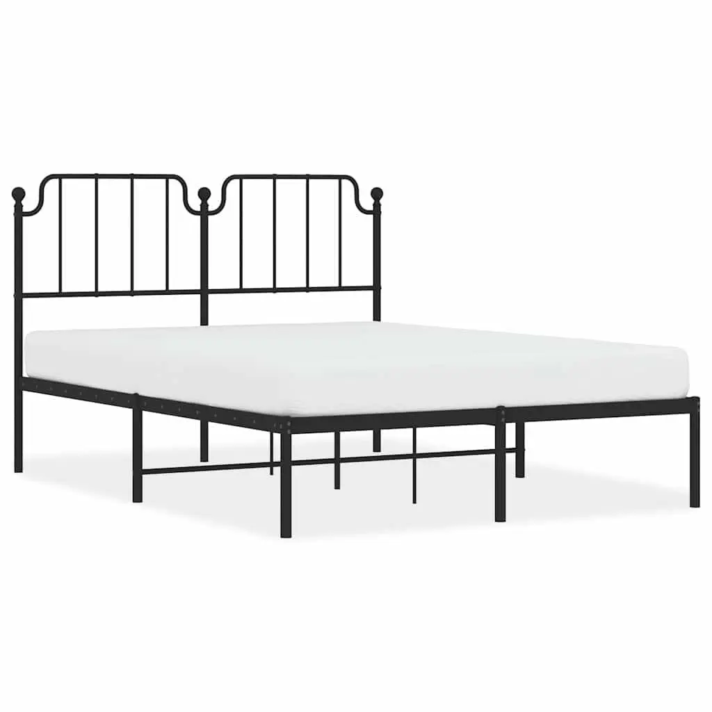 Metal Bed Frame Black 135x190cm Slatted Base with Headboard for Bedroom Furniture
