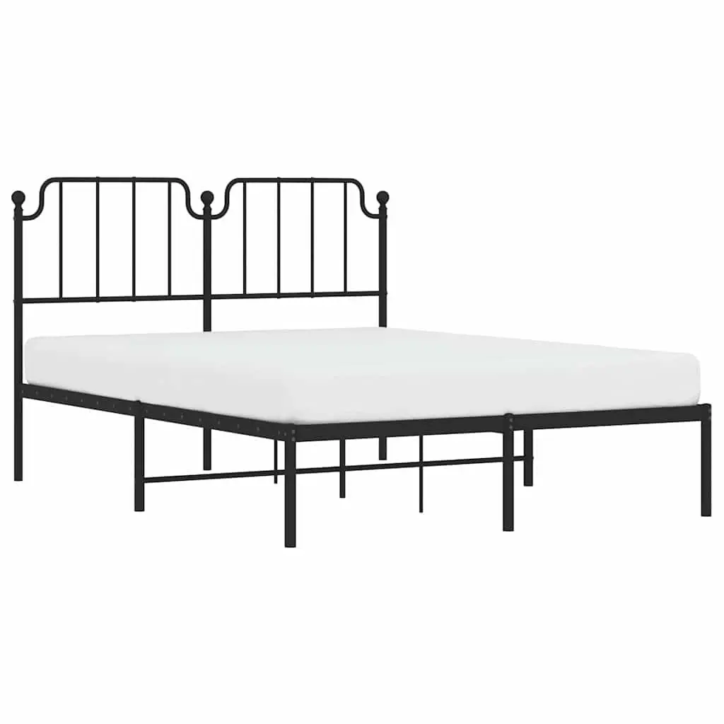 Metal Bed Frame Black 135x190cm Slatted Base with Headboard for Bedroom Furniture