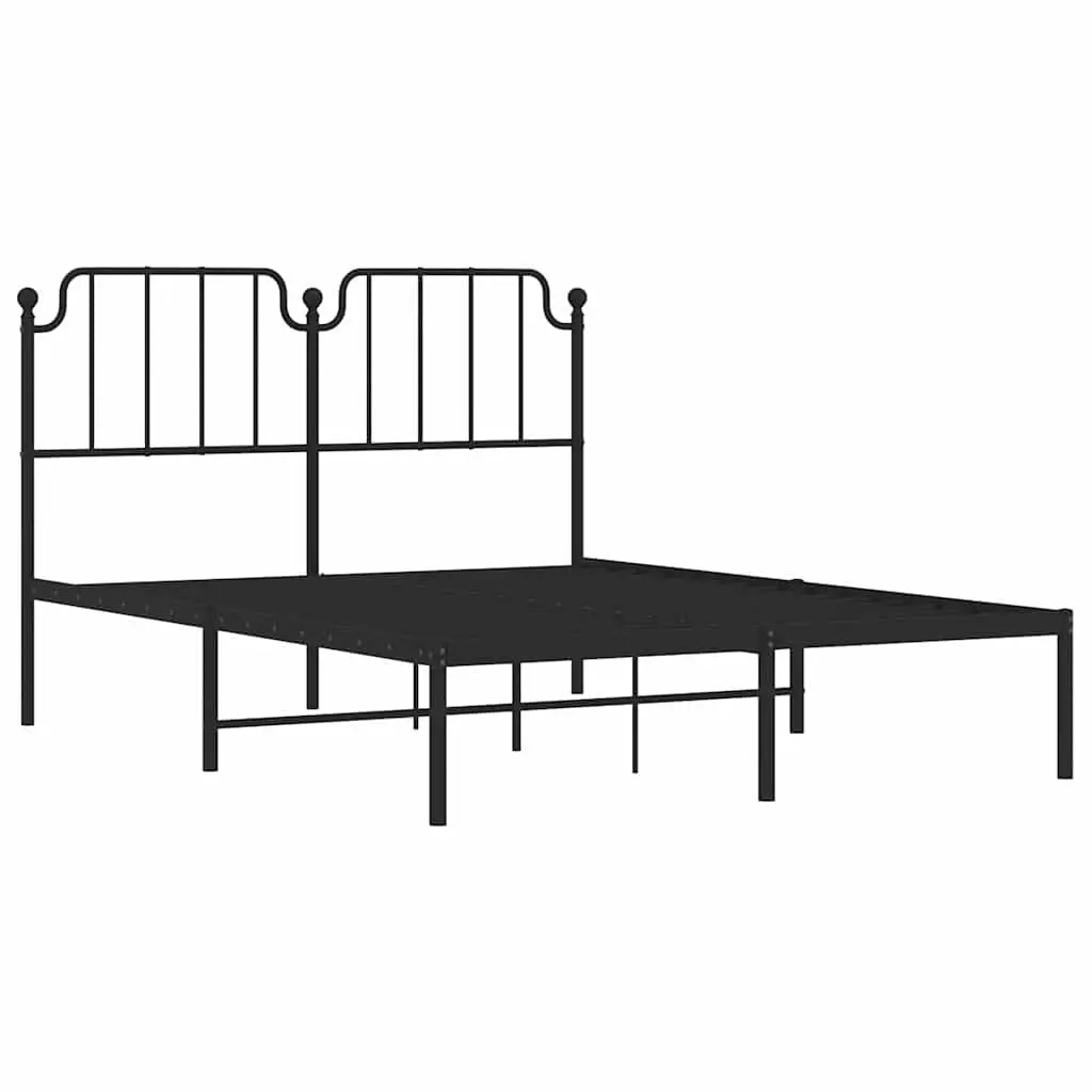 Metal Bed Frame Black 135x190cm Slatted Base with Headboard for Bedroom Furniture