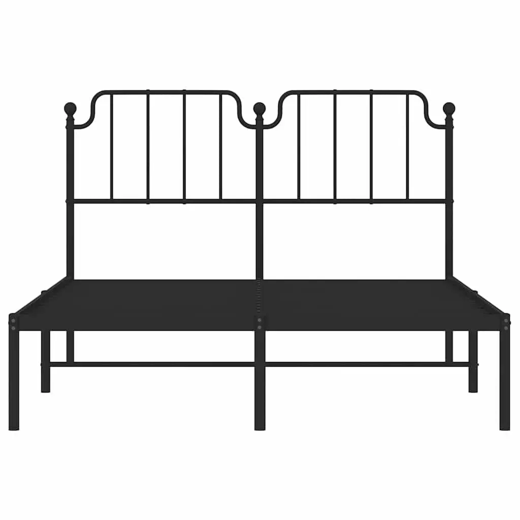 Metal Bed Frame Black 135x190cm Slatted Base with Headboard for Bedroom Furniture